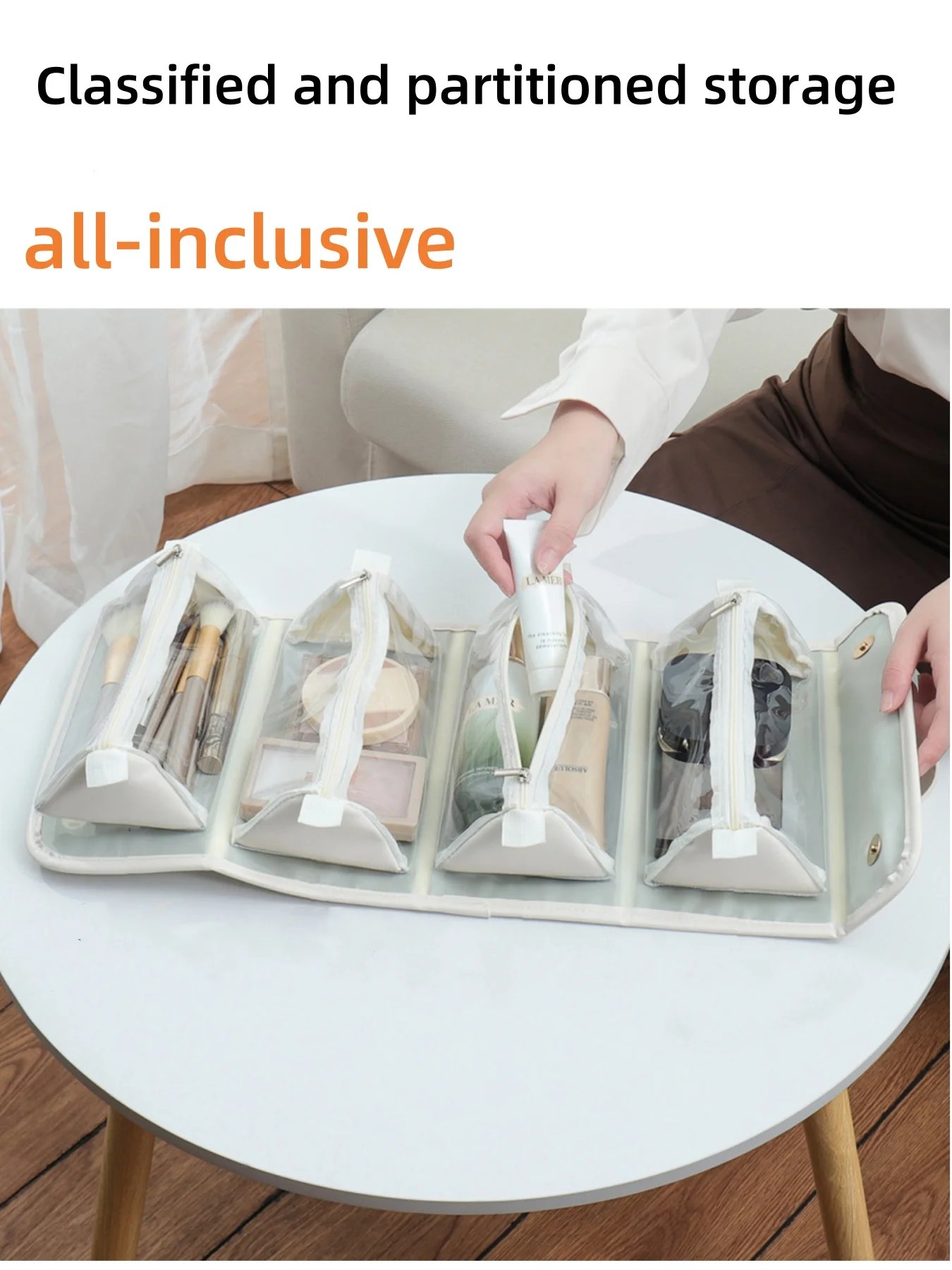 Detachable Foldableing Cosmetic Bag with Large Capacity for Skin Care/Makeup Daily Cosmetics, Easy to Install, Clear Classification, No Need to Turn Over, Easy to Use, Portable Four-In-One Cosmetic Bag for Travel and Outings