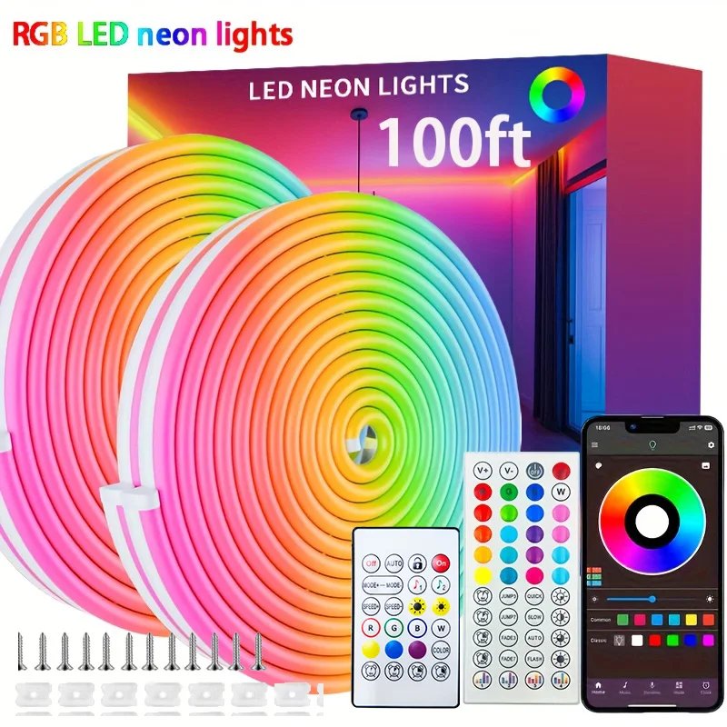 24V RGB 5m 10m 20m 30m LED Neon Strip Light Bluetooth APP 24key 44key Remote Control Music Sync Power Kit 60LED Waterproof Decor
