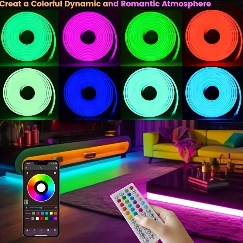 24V RGB 5m 10m 20m 30m LED Neon Strip Light Bluetooth APP 24key 44key Remote Control Music Sync Power Kit 60LED Waterproof Decor
